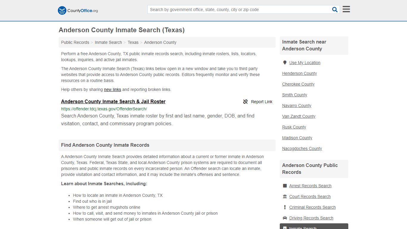 Inmate Search - Anderson County, TX (Inmate Rosters & Locators)